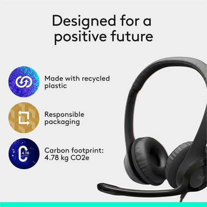 Alternate-Image8 Image for Logitech H390 Wired Headset for PC/Laptop, Stereo Headphones with Noise Cancelling Microphone, USB-A, In-Line Controls, Works with Chromebook