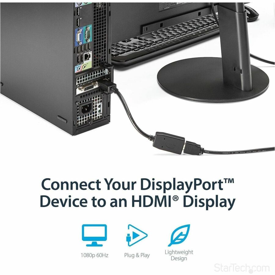 Alternate-Image1 Image for StarTech.com DisplayPort to HDMI Adapter, 1080p DP to HDMI Adapter/Video Converter, VESA Certified, DP to HDMI Monitor/Display, Passive