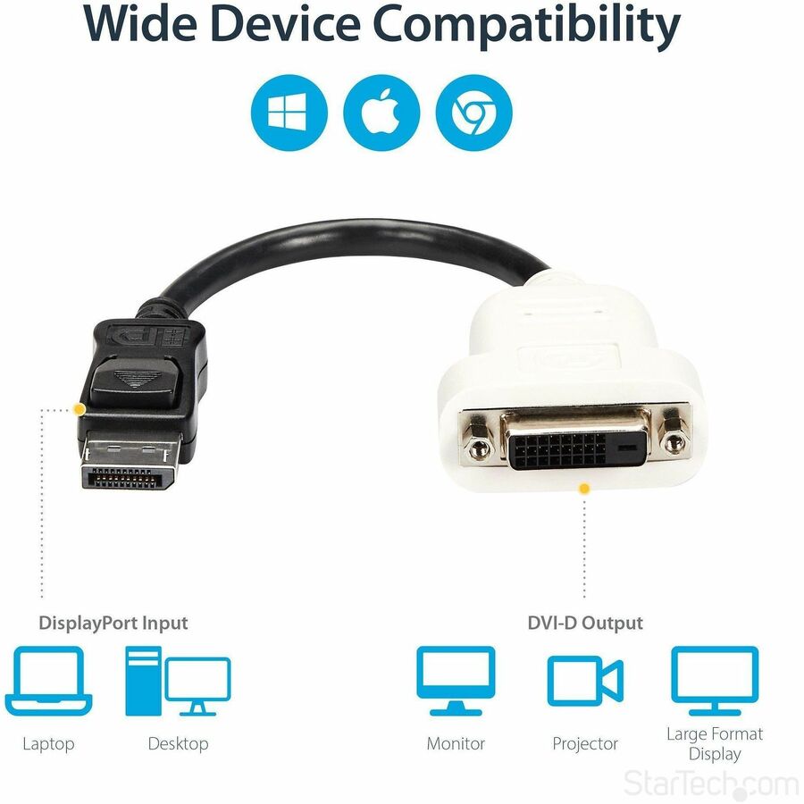 Alternate-Image4 Image for StarTech.com DisplayPort to DVI Adapter, DisplayPort to DVI-D Adapter/Video Converter 1080p, DP 1.2 to DVI Monitor, Latching DP Connector
