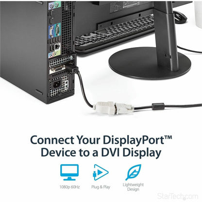 Alternate-Image1 Image for StarTech.com DisplayPort to DVI Adapter, DisplayPort to DVI-D Adapter/Video Converter 1080p, DP 1.2 to DVI Monitor, Latching DP Connector
