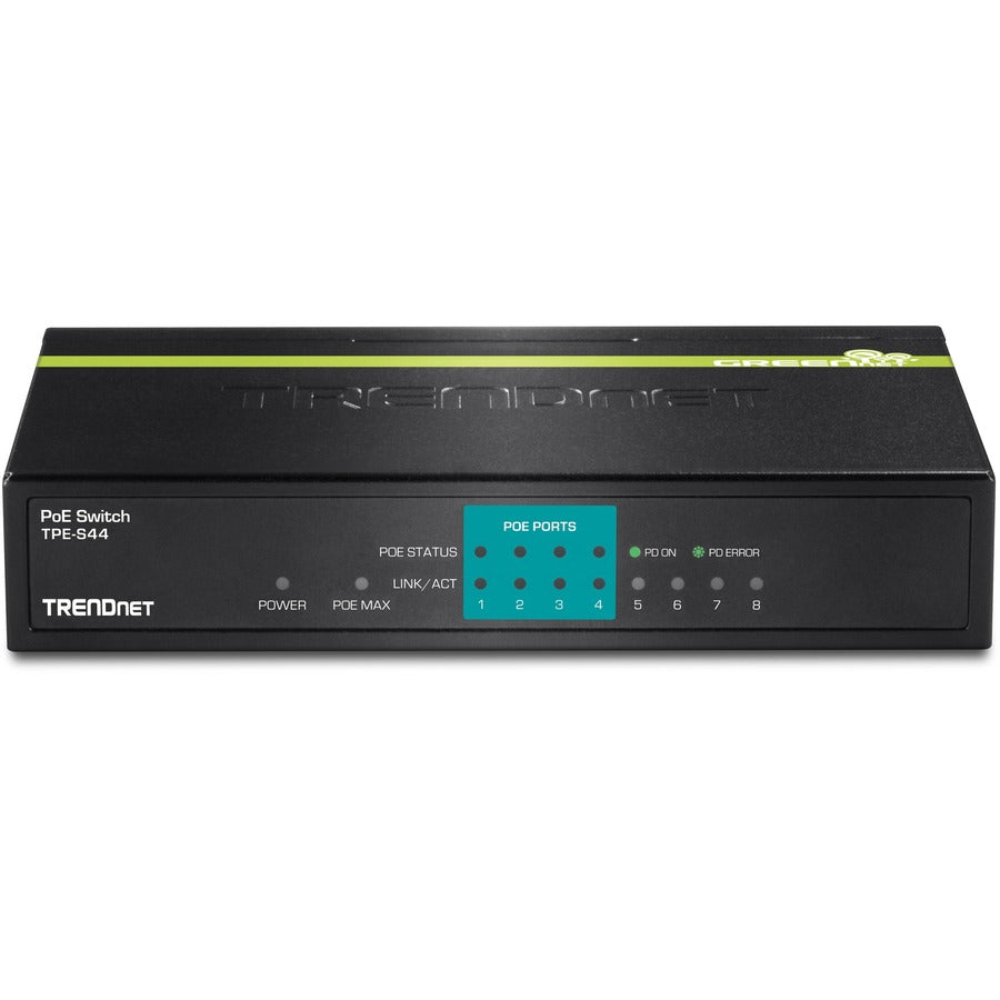 Alternate-Image1 Image for TRENDnet 8-Port 10/100Mbps PoE Switch, 4 x 10/100 Ports, 4 x 10/100 PoE Ports, 30W PoE Power Budget, 1.6 Gbps Switching Capacity, 802.3af, Limited Lifetime Protection, Black, TPE-S44