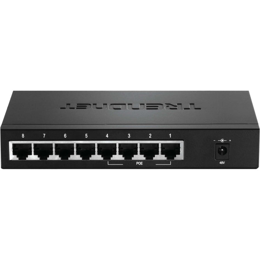 Rear Image for TRENDnet 8-Port 10/100Mbps PoE Switch, 4 x 10/100 Ports, 4 x 10/100 PoE Ports, 30W PoE Power Budget, 1.6 Gbps Switching Capacity, 802.3af, Limited Lifetime Protection, Black, TPE-S44