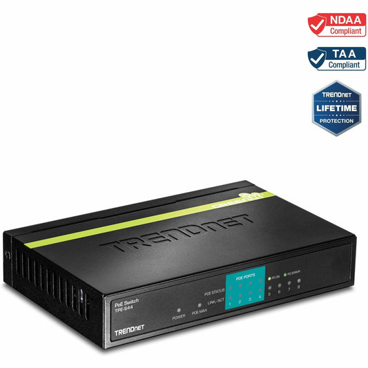 Main Image for TRENDnet 8-Port 10/100Mbps PoE Switch, 4 x 10/100 Ports, 4 x 10/100 PoE Ports, 30W PoE Power Budget, 1.6 Gbps Switching Capacity, 802.3af, Limited Lifetime Protection, Black, TPE-S44