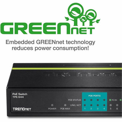 Alternate-Image6 Image for TRENDnet 8-Port 10/100Mbps PoE Switch, 4 x 10/100 Ports, 4 x 10/100 PoE Ports, 30W PoE Power Budget, 1.6 Gbps Switching Capacity, 802.3af, Limited Lifetime Protection, Black, TPE-S44