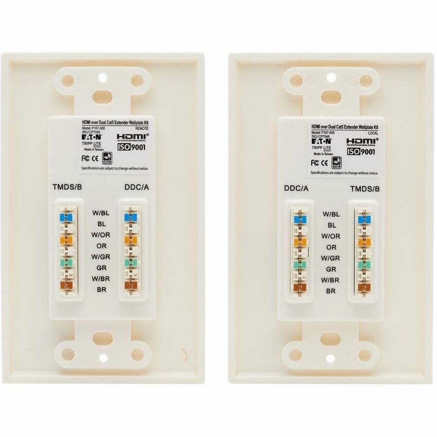 Alternate-Image1 Image for Eaton Tripp Lite Series HDMI over Dual Cat5/Cat6 Extender Wall Plate Kit with Transmitter and Receiver, TAA