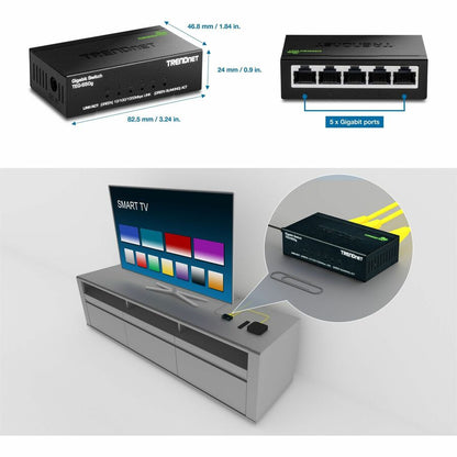 Alternate-Image1 Image for TRENDnet 5-Port Mini Gigabit Switch, TEG-S50g, GREENnet Technology, NDAA + TAA Compliant, Desktop Metal Ethernet Network Switch, 5 x Gigabit Ports, Fanless, Lifetime Protection, Black