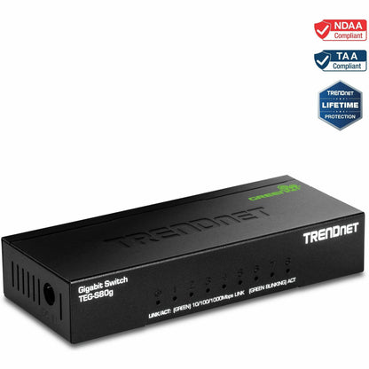 Main Image for TRENDnet 8-Port Mini Gigabit Switch, TEG-S80g, GREENnet Technology, NDAA + TAA Compliant, Desktop Metal Ethernet Network Switch, 8 x Gigabit Ports, Fanless, Lifetime Protection, Black