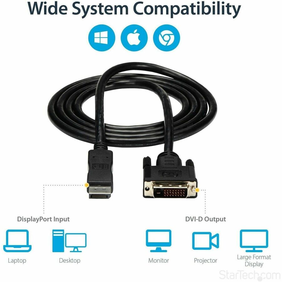 Alternate-Image4 Image for StarTech.com 6ft (1.8m) DisplayPort to DVI Cable, DisplayPort to DVI Adapter Cable, DP to DVI-D Converter, Replaced by DP2DVI2MM6