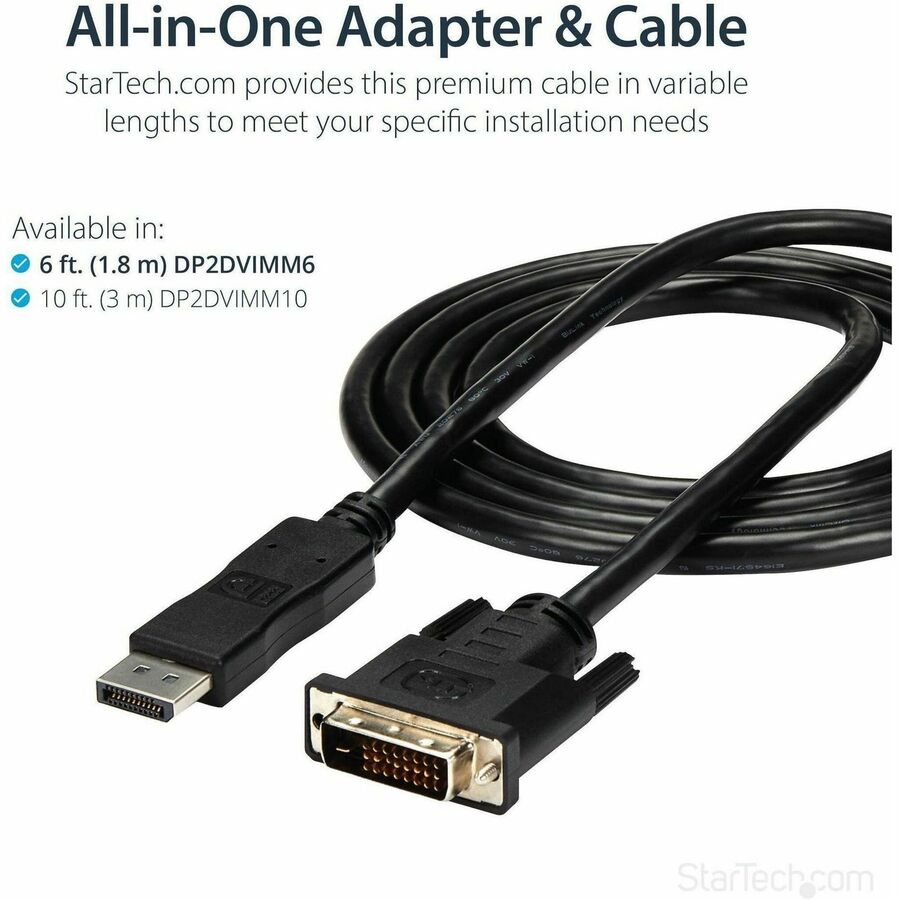 Alternate-Image2 Image for StarTech.com 6ft (1.8m) DisplayPort to DVI Cable, DisplayPort to DVI Adapter Cable, DP to DVI-D Converter, Replaced by DP2DVI2MM6