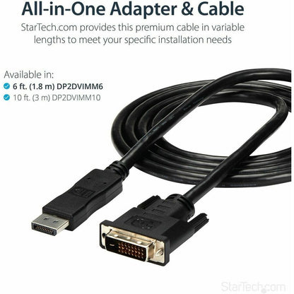 Alternate-Image2 Image for StarTech.com 6ft (1.8m) DisplayPort to DVI Cable, DisplayPort to DVI Adapter Cable, DP to DVI-D Converter, Replaced by DP2DVI2MM6