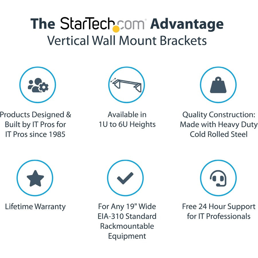 Alternate-Image1 Image for StarTech.com 1U 19in Steel Vertical Wall Mount Equipment Rack Bracket
