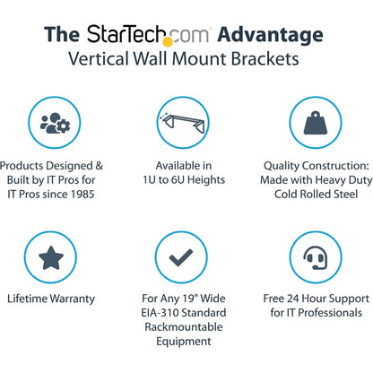 Alternate-Image1 Image for StarTech.com 1U 19in Steel Vertical Wall Mount Equipment Rack Bracket