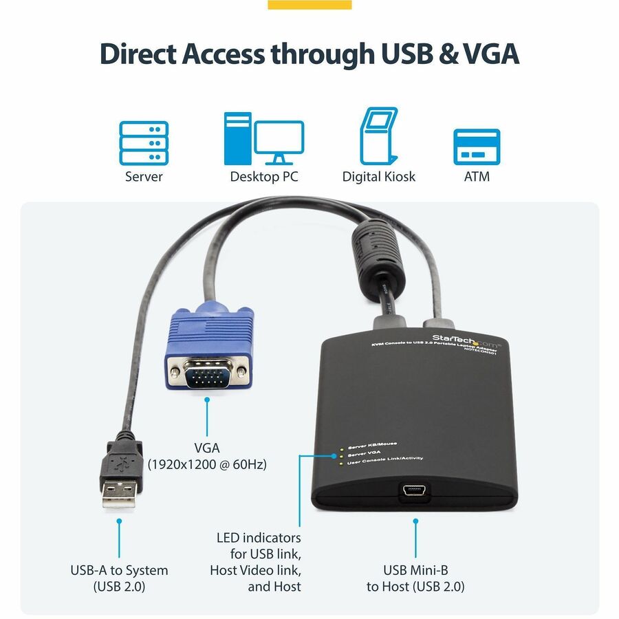 Alternate-Image2 Image for StarTech.com KVM Console to USB 2.0 Portable Laptop Crash Cart Adapter, Compact Notebook/Netbook KVM to USB Portable KVM Console, TAA
