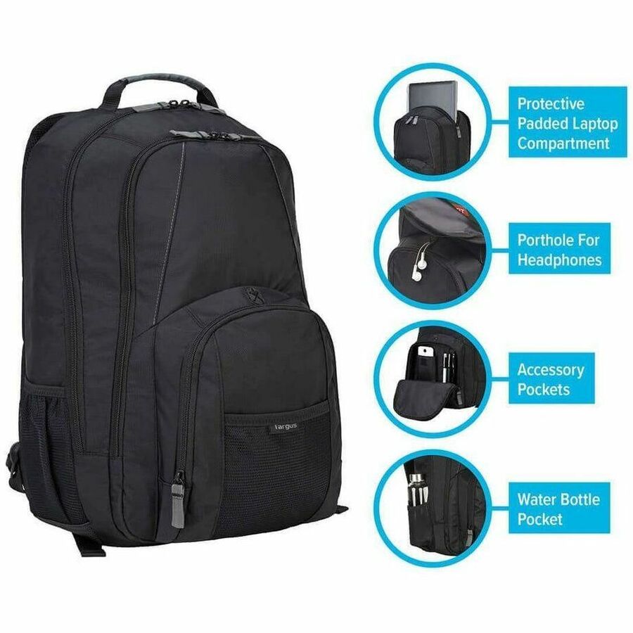 Alternate-Image5 Image for Targus Groove CVR617 Carrying Case (Backpack) for 17" Notebook - Black - TAA Compliant