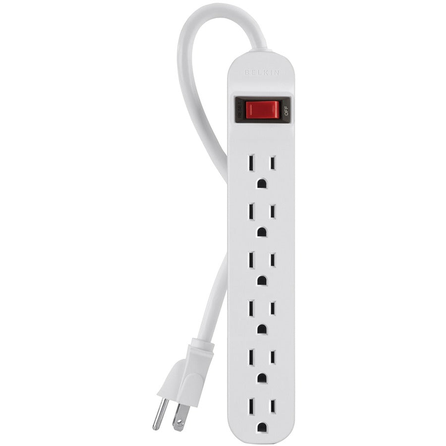 Alternate-Image1 Image for Belkin 6-Outlet Power Strip - 3ft Cord - Straight Plug - On-Off Switch - White