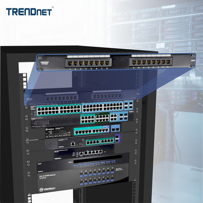Alternate-Image3 Image for TRENDnet 16-Port Cat6 Unshielded Patch Panel, Wallmount Or Rackmount, 1U 19" , Cat3,Cat4,Cat5,Cat5e,Cat6 Compatible, 250Mhz Connection, Ideal For Copper Gigabit Ethernet Connections, Black, TC-P16C6