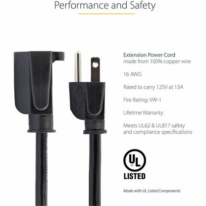 Alternate-Image1 Image for StarTech.com Power Extension Cable - 125V AC - 15A - 6ft - Black