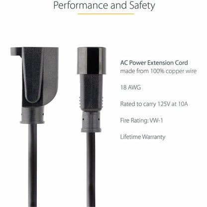 Alternate-Image2 Image for StarTech.com 1ft (0.3m) Power Extension Cord, IEC C14 to NEMA 5-15R, 10A 125V, 18AWG, Black, Outlet Extension Cable for Power Supplies