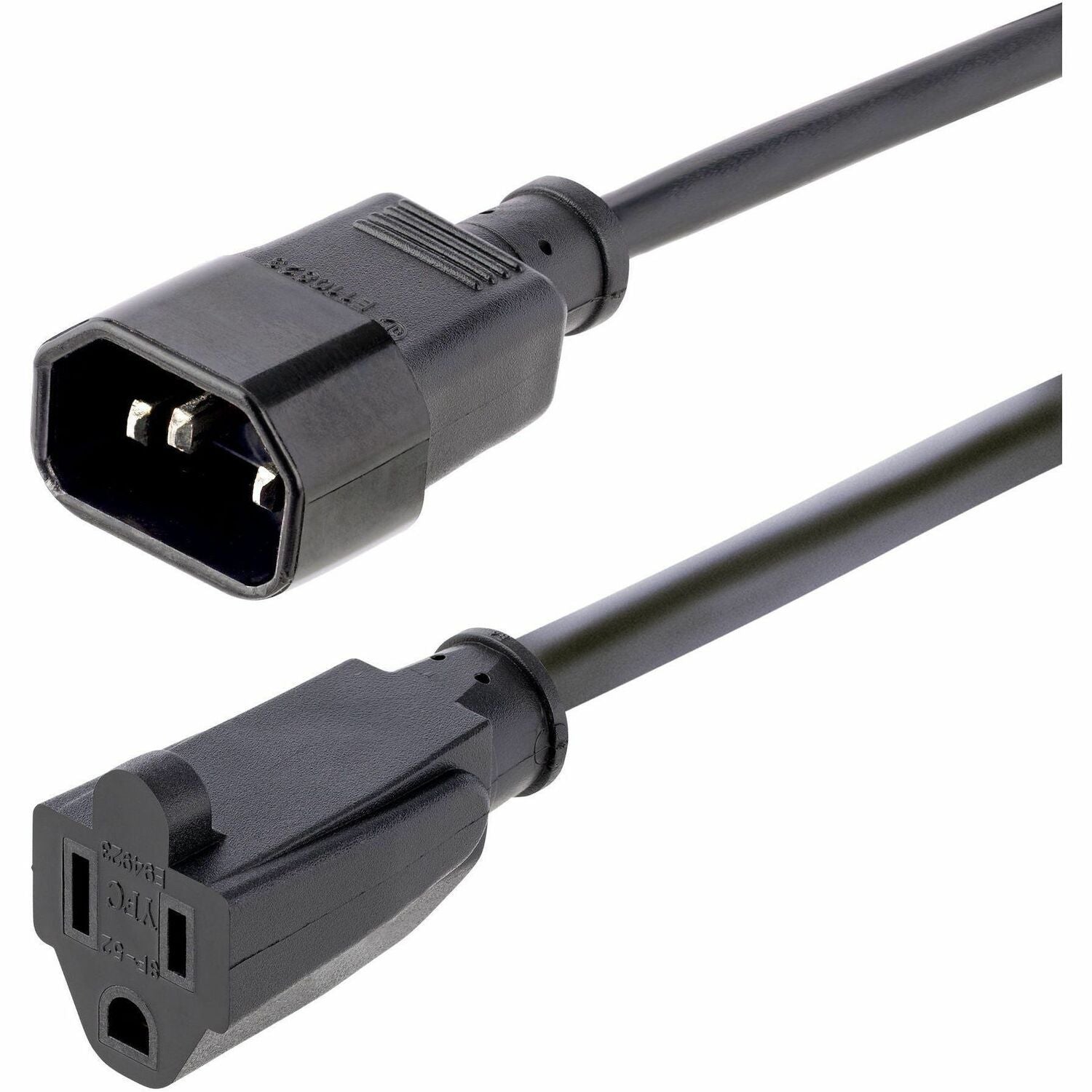 Main Image for StarTech.com 1ft (0.3m) Power Extension Cord, IEC C14 to NEMA 5-15R, 10A 125V, 18AWG, Black, Outlet Extension Cable for Power Supplies
