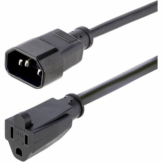 Main Image for StarTech.com 1ft (0.3m) Power Extension Cord, IEC C14 to NEMA 5-15R, 10A 125V, 18AWG, Black, Outlet Extension Cable for Power Supplies