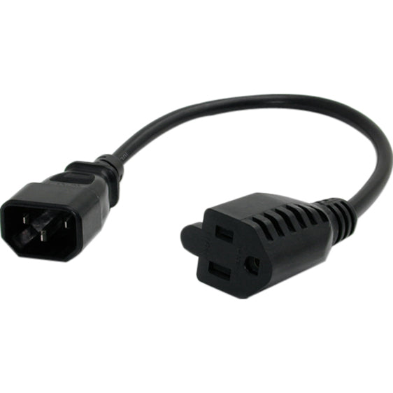 Left Image for StarTech.com 1ft (0.3m) Power Extension Cord, IEC C14 to NEMA 5-15R, 10A 125V, 18AWG, Black, Outlet Extension Cable for Power Supplies