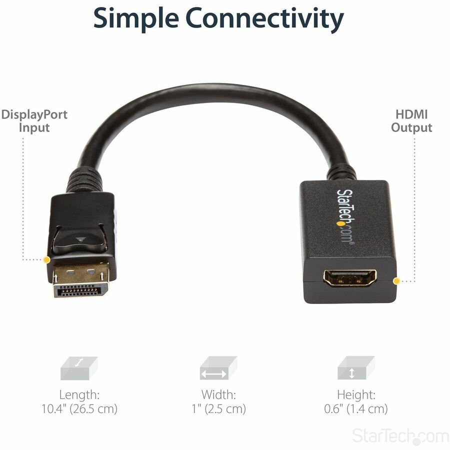 Alternate-Image4 Image for StarTech.com DisplayPort to HDMI Adapter, 1080p DP to HDMI Video Converter, DP to HDMI Monitor/TV Dongle, Passive, Latching DP Connector