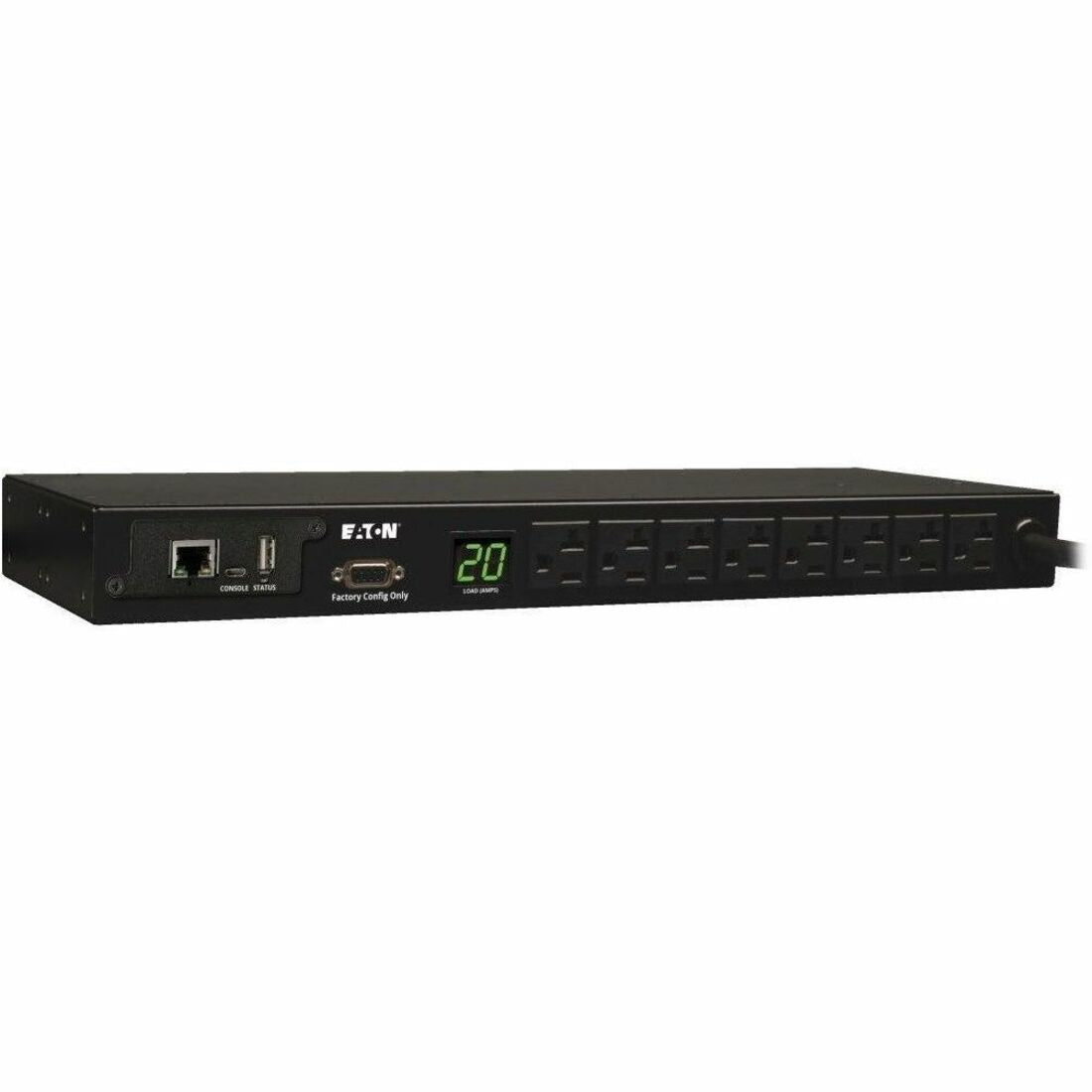 Main Image for Eaton 1.9kW Single-Phase Monitored PDU, 120V Outlets (8 5-15/20R), L5-20P/5-20P Adapter, 12 ft. (3.66 m) Cord, 1U Rack-Mount, LX Platform Interface, TAA