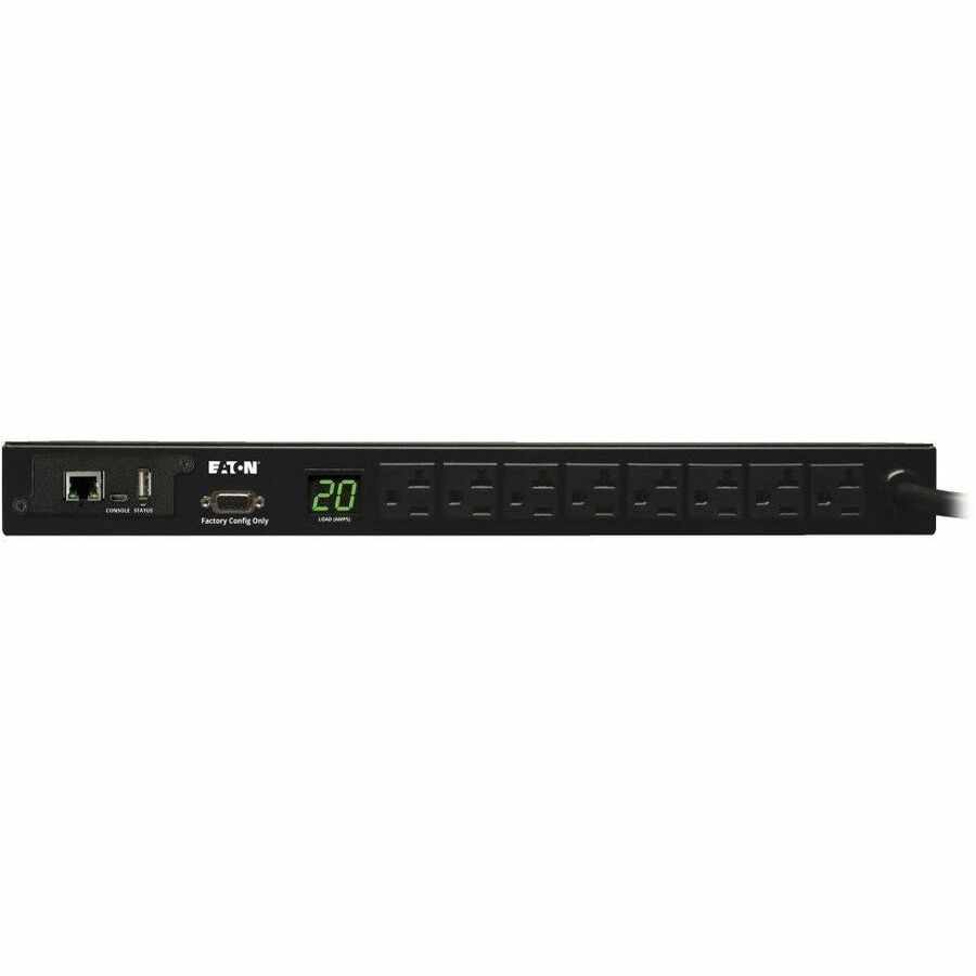 Alternate-Image1 Image for Eaton 1.9kW Single-Phase Monitored PDU, 120V Outlets (8 5-15/20R), L5-20P/5-20P Adapter, 12 ft. (3.66 m) Cord, 1U Rack-Mount, LX Platform Interface, TAA