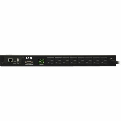 Alternate-Image1 Image for Eaton 1.9kW Single-Phase Monitored PDU, 120V Outlets (8 5-15/20R), L5-20P/5-20P Adapter, 12 ft. (3.66 m) Cord, 1U Rack-Mount, LX Platform Interface, TAA