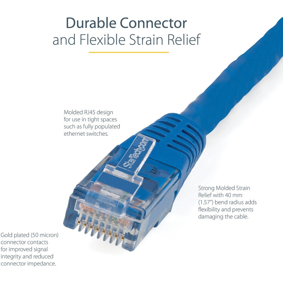Alternate-Image3 Image for StarTech.com 10ft CAT6 Ethernet Cable - Blue Molded Gigabit - 100W PoE UTP 650MHz - Category 6 Patch Cord UL Certified Wiring/TIA