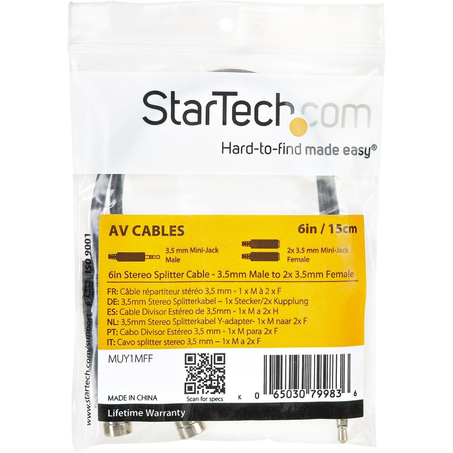 Alternate-Image3 Image for StarTech.com Stereo Splitter Cable - Phono Stereo 3.5mm (M) - Phono 2x Stereo (F) - 6in
