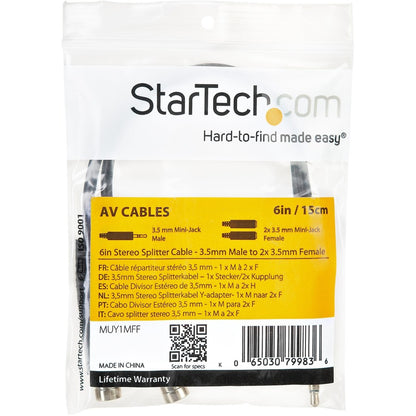 Alternate-Image3 Image for StarTech.com Stereo Splitter Cable - Phono Stereo 3.5mm (M) - Phono 2x Stereo (F) - 6in