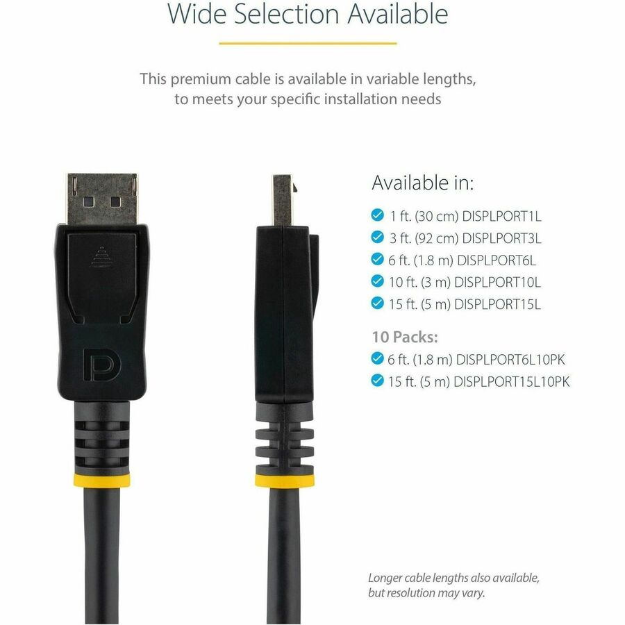 Alternate-Image4 Image for StarTech.com 3ft (1m) DisplayPort 1.2 Cable, 4K x 2K UHD VESA Certified DisplayPort Cable, DP Cable/Cord for Monitor, w/ Latches