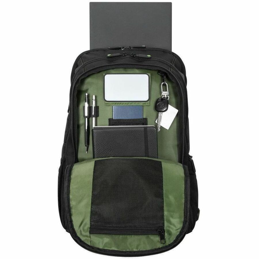 Alternate-Image2 Image for Targus Spruce EcoSmart TBB019US Carrying Case (Backpack) for 17" Notebook - Black, Green - TAA Compliant
