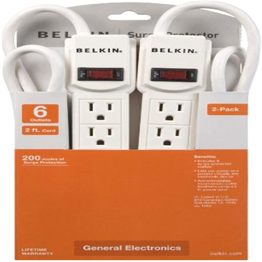 Main Image for Belkin 6 Outlet Home and Office Surge Protector with 2ft Power Cord - 200 Joules
