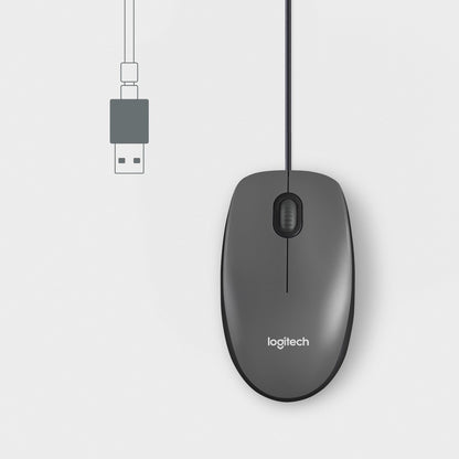 Alternate-Image2 Image for Logitech M100 Wired USB Mouse, 3-Buttons,1000 DPI Optical Tracking, Ambidextrous, Compatible with PC, Mac, Laptop (Gray)