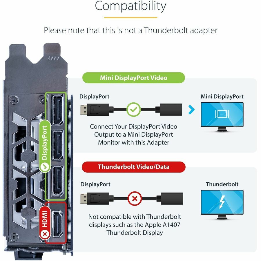 Alternate-Image3 Image for StarTech.com 6in (15cm) DisplayPort to Mini DisplayPort Cable, 4K x 2K Video, DP Male to Mini DP Female Adapter Cable, DP to mDP 1.2