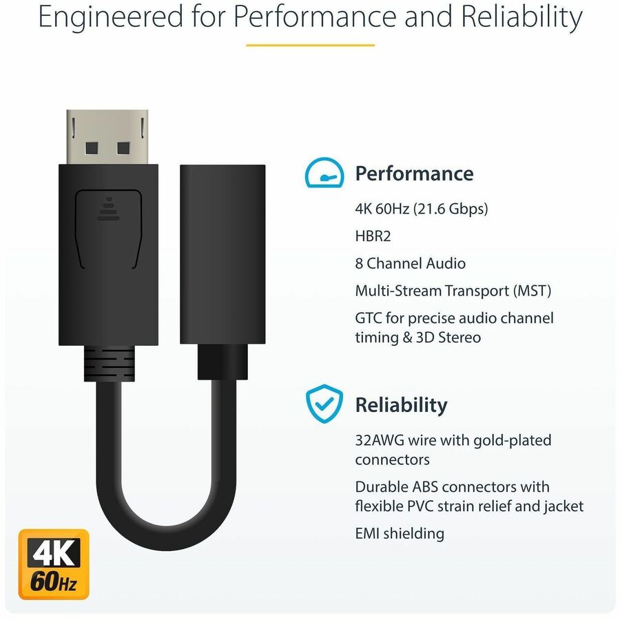 Alternate-Image2 Image for StarTech.com 6in (15cm) DisplayPort to Mini DisplayPort Cable, 4K x 2K Video, DP Male to Mini DP Female Adapter Cable, DP to mDP 1.2