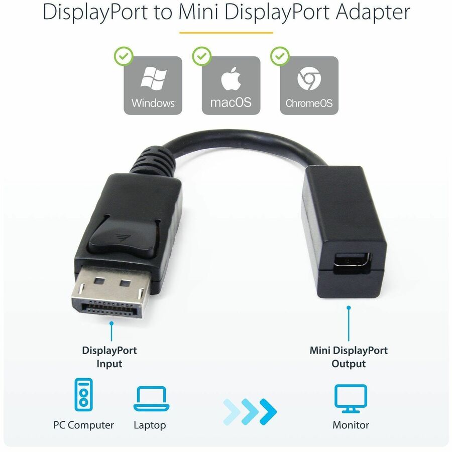 Alternate-Image1 Image for StarTech.com 6in (15cm) DisplayPort to Mini DisplayPort Cable, 4K x 2K Video, DP Male to Mini DP Female Adapter Cable, DP to mDP 1.2