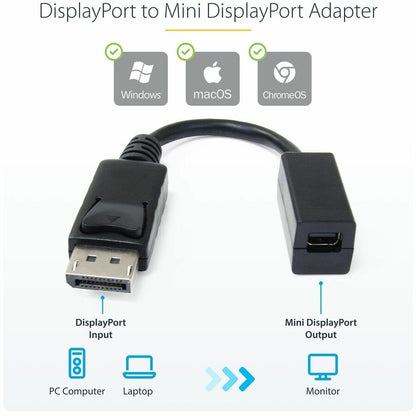 Alternate-Image1 Image for StarTech.com 6in (15cm) DisplayPort to Mini DisplayPort Cable, 4K x 2K Video, DP Male to Mini DP Female Adapter Cable, DP to mDP 1.2