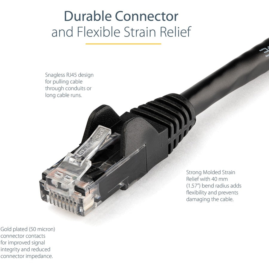 Alternate-Image3 Image for StarTech.com 15ft CAT6 Ethernet Cable - Black Snagless Gigabit - 100W PoE UTP 650MHz Category 6 Patch Cord UL Certified Wiring/TIA
