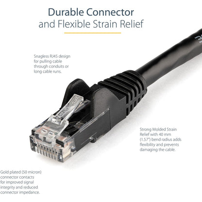 Alternate-Image3 Image for StarTech.com 15ft CAT6 Ethernet Cable - Black Snagless Gigabit - 100W PoE UTP 650MHz Category 6 Patch Cord UL Certified Wiring/TIA
