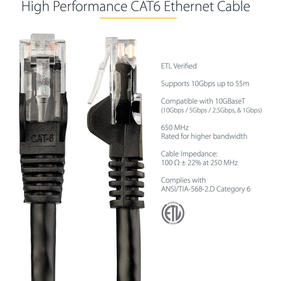 Alternate-Image2 Image for StarTech.com 15ft CAT6 Ethernet Cable - Black Snagless Gigabit - 100W PoE UTP 650MHz Category 6 Patch Cord UL Certified Wiring/TIA