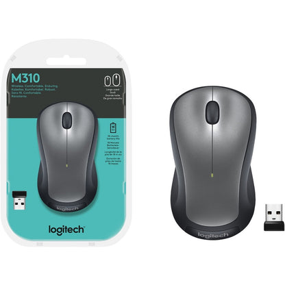 Alternate-Image6 Image for Logitech M310 Wireless Mouse, 2.4 GHz with USB Nano Receiver, 1000 DPI Optical Tracking, Ambidextrous, Silver