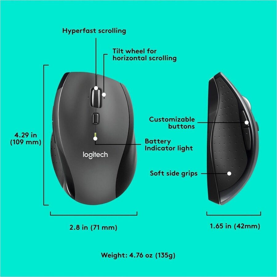 Alternate-Image5 Image for Logitech M705 Marathon Wireless Mouse, 2.4 GHz USB Unifying Receiver, 1000 DPI, 5-Programmable Buttons, Black