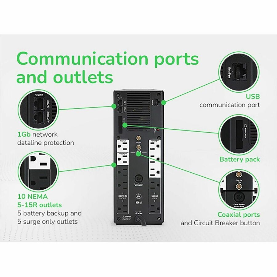Alternate-Image2 Image for APC Back-UPS Pro, 1500VA/865W, Tower, 120V, 10x NEMA 5-15R outlets, AVR, LCD, User Replaceable Battery