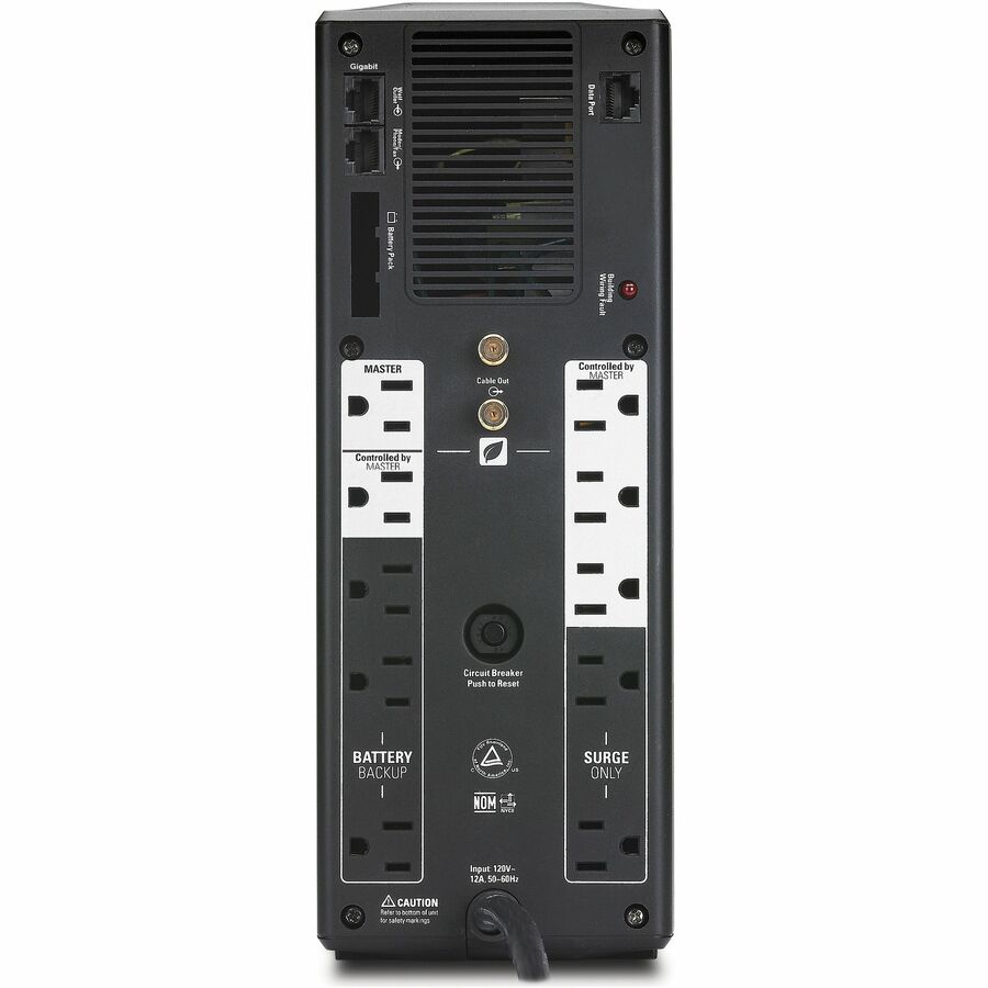 Rear Image for APC Back-UPS Pro, 1500VA/865W, Tower, 120V, 10x NEMA 5-15R outlets, AVR, LCD, User Replaceable Battery