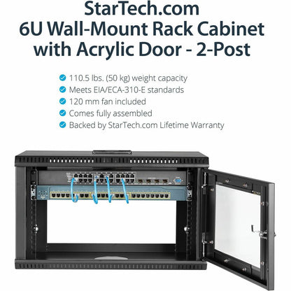 Alternate-Image1 Image for StarTech.com 2-Post 6U Wall Mount Network Cabinet w/ Acrylic Door, 19" Small Wall-Mounted Server Rack for Data / Computer Equipment
