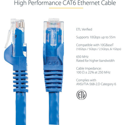 Alternate-Image2 Image for StarTech.com 100ft CAT6 Ethernet Cable - Blue Snagless Gigabit - 100W PoE UTP 650MHz Category 6 Patch Cord UL Certified Wiring/TIA