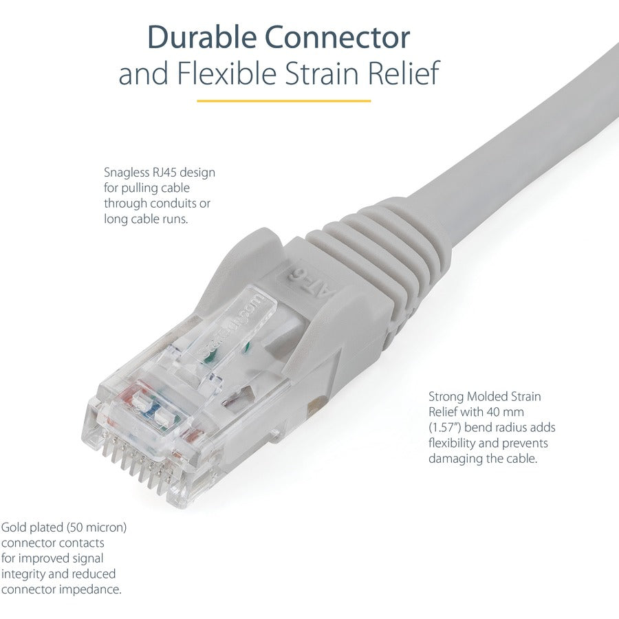 Alternate-Image3 Image for StarTech 50ft CAT6 Ethernet Cable - Gray Snagless Gigabit - 100W PoE UTP 250Mhz Category 6 Patch Cord UL Certified Wiring/TIA